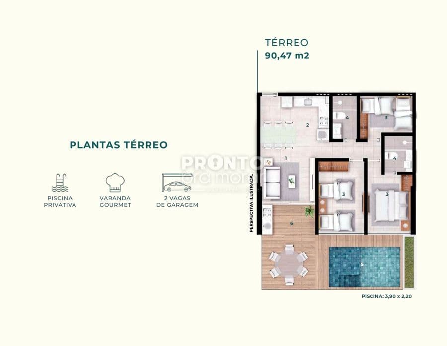 imagem de apartamento Bairro de Muro Alto Ipojuca PE, com 90,47 m².